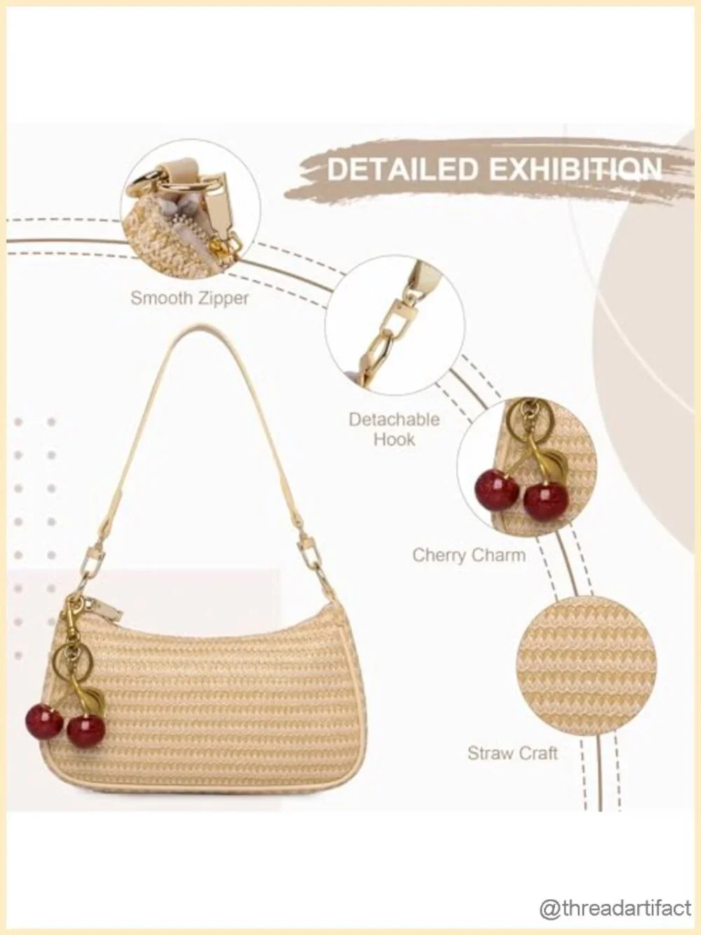Shoulder Bag Cute Underarm Cherry Purse Retro Clutch Hobo Handbag Small